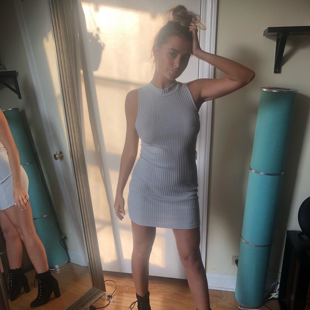 Grey Ribbed Mini Dress